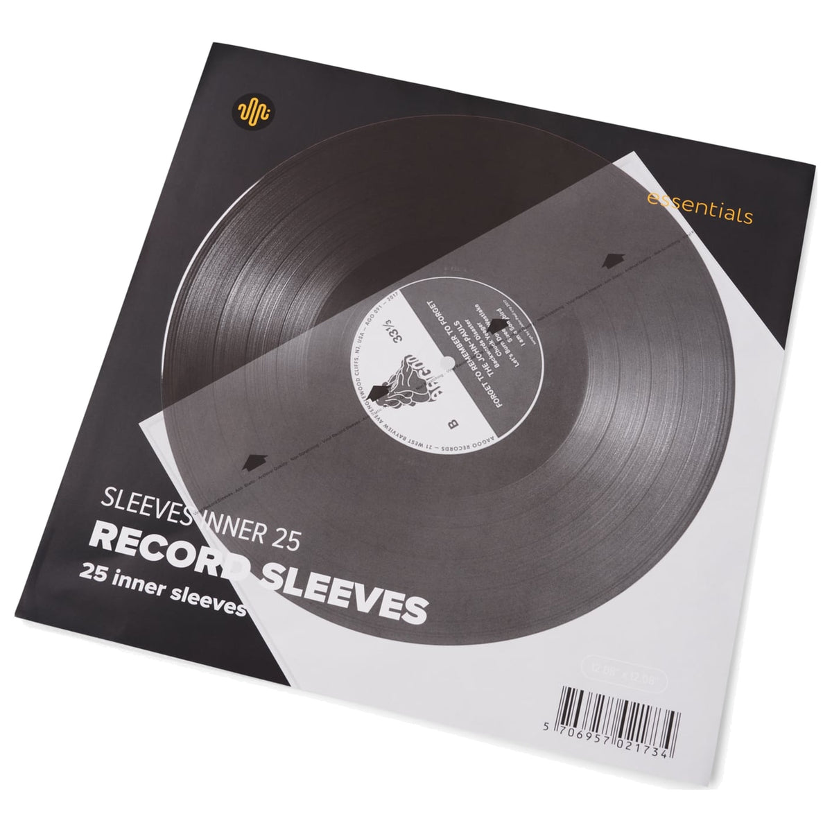 Essentials TT Sleeves Inner 25 retail packaging with vinyl record