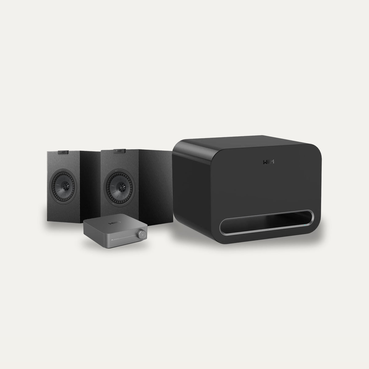 WiiM Amp Pro + WiiM Sub Pro + KEF Q1 Meta Streaming 2.1 Set – Subwoofer Colour Black, Speaker Finish Satin Black