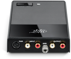 MoFi Electronics StudioPhono phono preamp with input and output connections, rear view showing controls and ports.