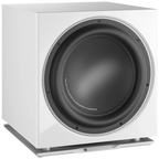 DALI Sub K-14 F subwoofer with sleek black enclosure and 14-inch driver for deep bass sound.