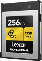 Lexar CFexpress Pro Gold R1750/W1500 memory card with gold label and connectors, showcasing high-performance storage accessory.