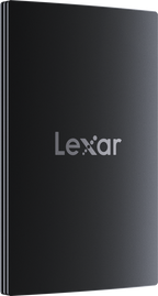 Lexar SL500 portable SSD external drive with sleek black design and USB-C connection, showing the compact storage device.