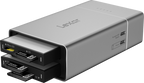 Lexar Workflow Go docking station with dual module bay, USB hub and multiple ports for data transfer and device connectivity.