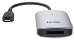 Lexar CFexpress Type A Card Reader LRW515U showing USB-A and USB-C ports for fast data transfer.