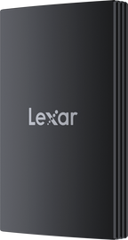 Lexar Armor 700 portable external SSD drive showing rugged black design with USB-C port for fast data transfer.