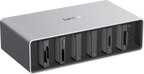 Lexar Workflow Go docking station with Thunderbolt 4 uplink and six-module bay for professional data transfer and device connectivity.