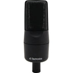 sE Electronics X1 R ribbon microphone with vintage design and XLR connection, shown on a stand against a neutral background.