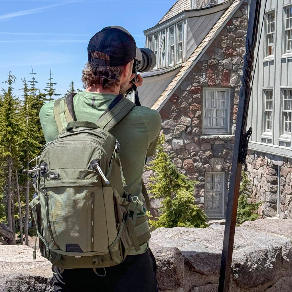 Think Tank Mindshift BackLight video equipment bag with padded compartments and adjustable straps for carrying camera gear.
