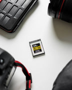 Lexar CFexpress Pro Gold memory card with R1750/W1500 speed ratings, designed for high-performance camera and video equipment
