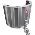 SE Electronics Reflexion Filter Space reflection filter for vocal recording, with foam padding and metal frame on a stand.