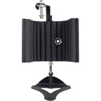 SE Electronics guitaRF reflection filter for guitar recording, showing the adjustable acoustic shield in a studio setup.