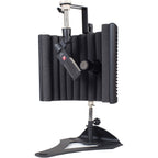 SE Electronics guitaRF reflection filter for guitar recording, shown attached to microphone stand with adjustable arms.