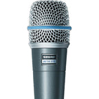 Shure Beta 57A dynamic microphone with professional-grade metal grille and black body for vocals and instrument amplification