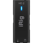 IK Multimedia iRig HD 2 audio interface with guitar and instrument connections, compact design, and control knobs.