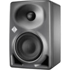 Neumann KH 80 DSP active nearfield monitors with sleek black enclosure and control panel, designed for professional audio monitoring.