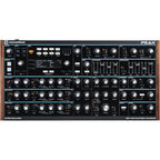 Novation Peak synthesizer with knobs and display, showcasing its professional keyboard and control interface.