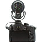 Rode VideoMic Pro+ camera microphone mounted on a camera, capturing high-quality audio for video recording.