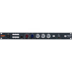 Warm Audio WA73-EQ microphone preamp with vintage-style controls and input/output jacks, mounted on a rack panel.