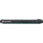 Novation 61SL MK3 MIDI keyboard with 61 keys, control knobs, and pitch/mod wheels, used for music production and performance.