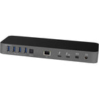 OWC Thunderbolt Dock with 14 ports and multiple connection options, showcasing a sleek black device on a white background.