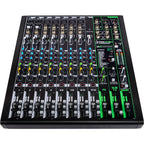 Mackie ProFX12v3 analog mixer with multiple channels, knobs, and input jacks for professional audio mixing.