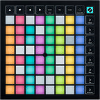 Novation Launchpad X MIDI grid controller with colorful pads and knobs for music sequencing and performance.