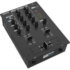 Reloop RMX-10 BT DJ mixer with multiple knobs and faders, professional audio equipment for DJing and mixing music.