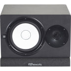 Gator Studio Monitor Isolation Pads placed on studio monitor stands for vibration reduction and sound clarity.