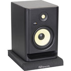 Gator Studio Monitor Isolation Pads on studio monitor stands for sound isolation and improved audio clarity.