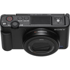 Sony ZV-1 compact video camera with lens, flip-out screen, and built-in microphone for high-quality vlogging and content creation.