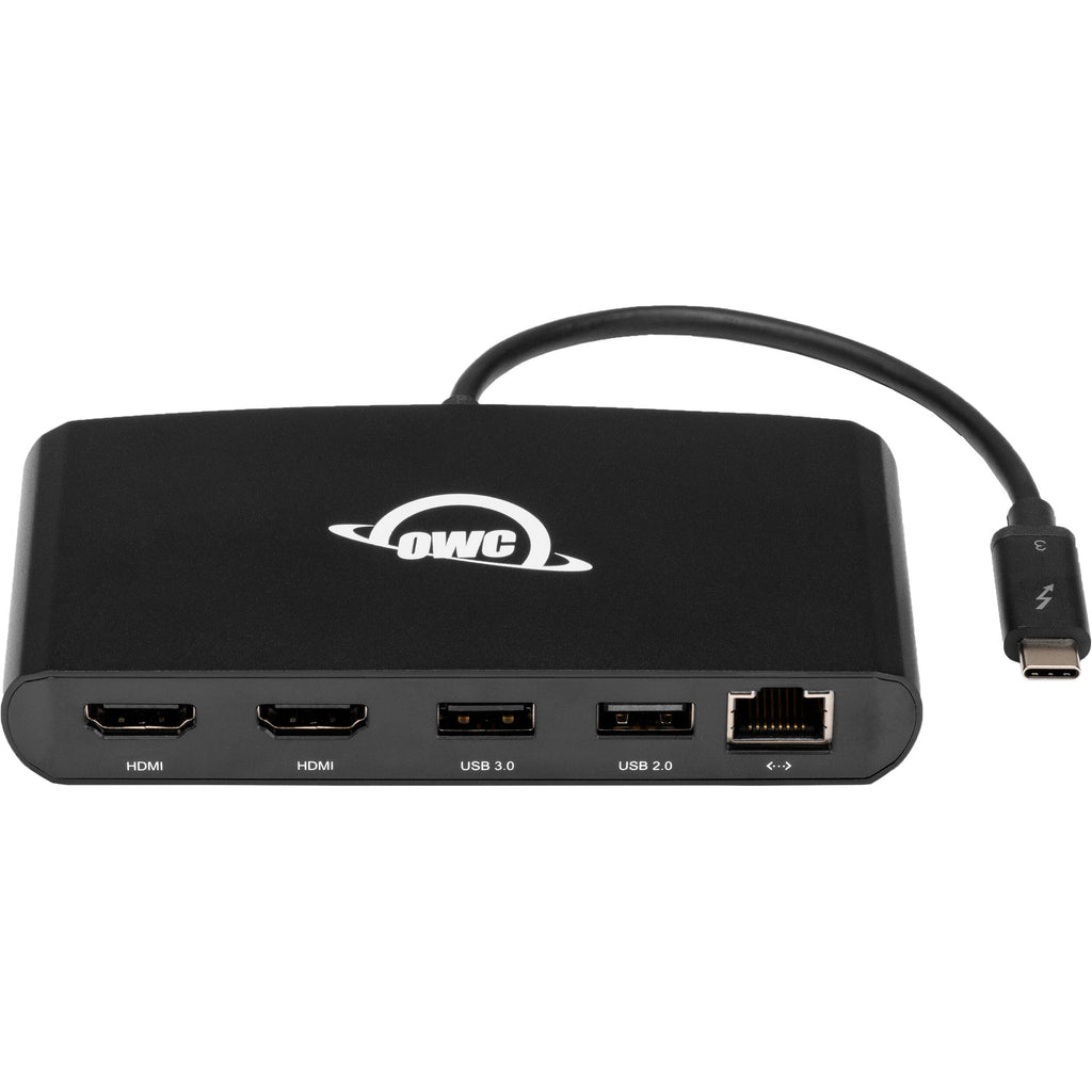 OWC Thunderbolt Mini Dock with multiple ports, compact design, and sleek black finish for versatile connectivity.