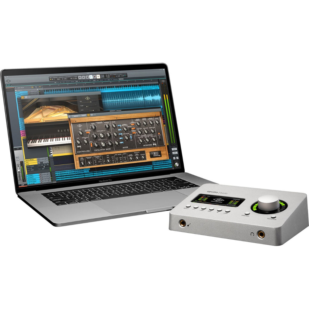 Universal Audio Apollo Solo USB audio interface in Heritage Edition with sleek design and front panel controls.