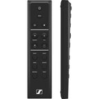 Sennheiser Ambeo Soundbar Max displaying sleek black design with multiple speaker grilles and control buttons on top.
