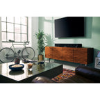 Sennheiser Ambeo Soundbar Max displaying sleek black design with multiple speaker drivers and control buttons on top.