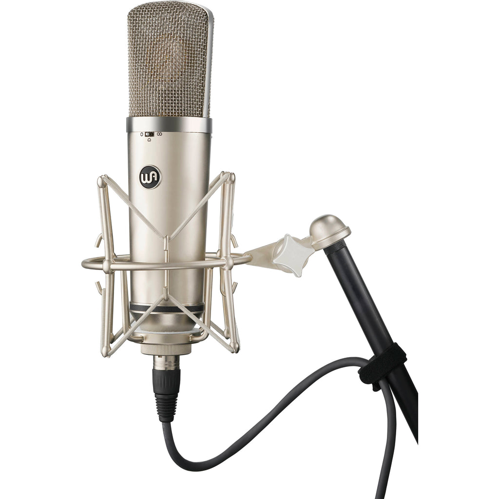 Warm Audio WA-67 condenser microphone with vintage design, featuring a large diaphragm and classic metal grille.