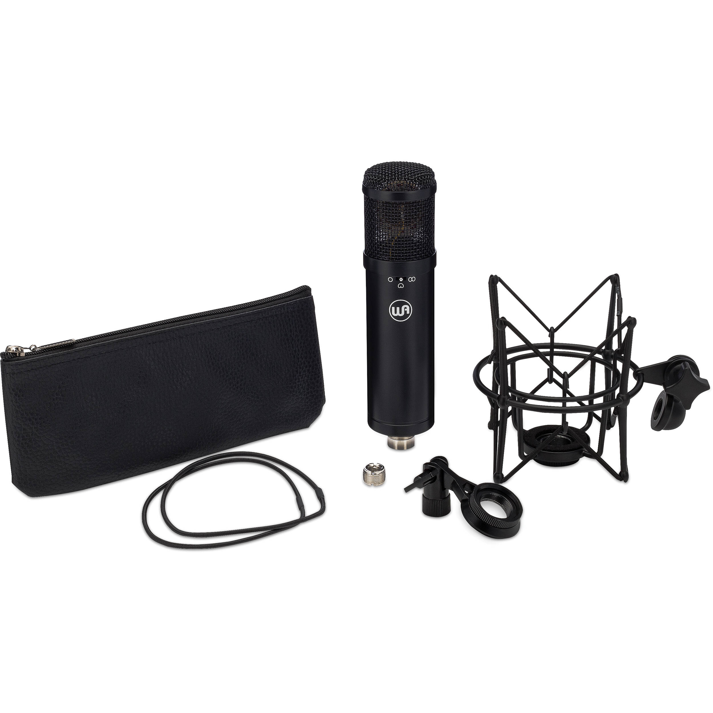 Warm Audio WA-47jr condenser microphone with vintage-style design and built-in shock mount, ideal for studio recording.