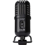 Reloop sPodcaster Go USB microphone with built-in stand and control buttons for podcasting and streaming.