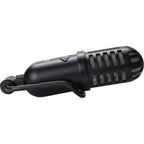 Reloop sPodcaster Go USB microphone with built-in stand and control knobs for professional podcast recording.