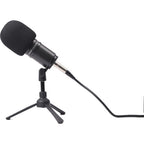 Zoom ZDM-1 dynamic microphone shown with its sleek black body and grille, ideal for professional audio recording.