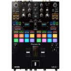 Pioneer DJM-S7 DJ mixer with dual channel faders and colorful performance pads, ideal for live DJ sets.