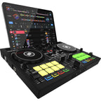 Reloop Buddy DJ controller featuring compact design, jog wheels, and intuitive layout for seamless mixing and performance.