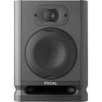 Focal Alpha 50 Evo active nearfield monitor speaker shown from front view, with black enclosure and control panel.