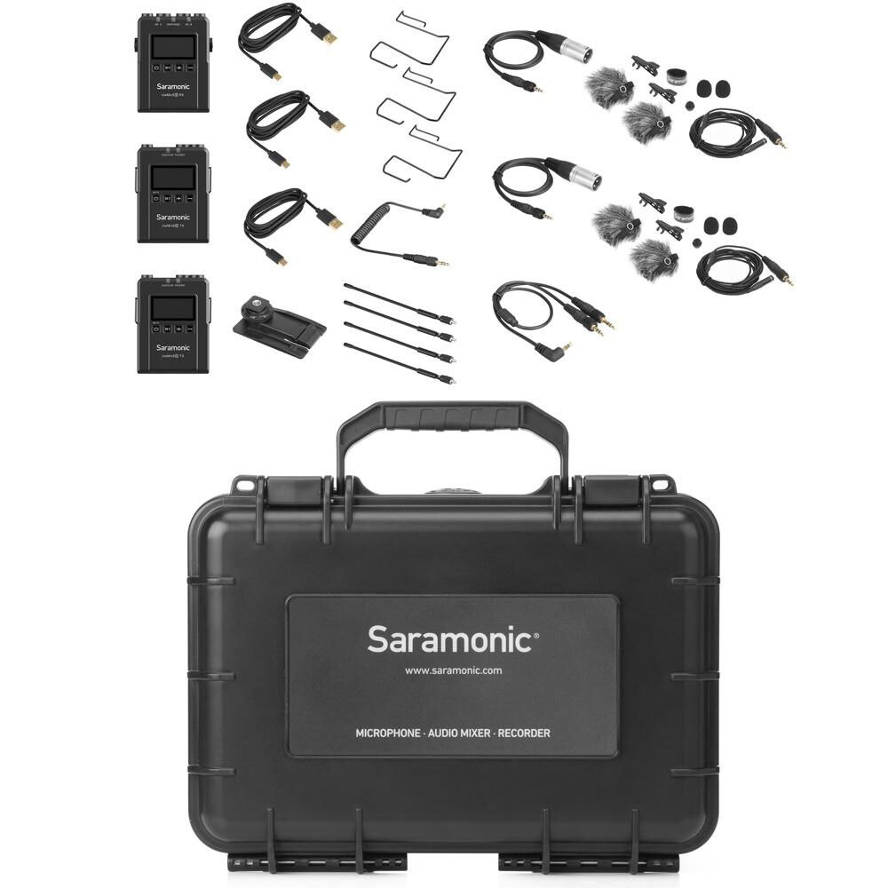 Saramonic UwMic9s Kit 2 professional wireless microphone system with transmitter and receiver units, compact and portable.