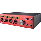 Focusrite Clarett+ 4Pre audio interface with multiple input and output ports, professional audio equipment for music production.
