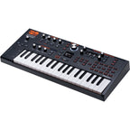 ASM Hydrasynth Explorer synthesizer with a compact keyboard, colorful interface, and various control knobs and buttons.