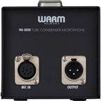Warm Audio WA-8000 condenser microphone shown with a black body and silver grille, suitable for studio recording.