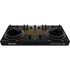 Pioneer DJ DDJ-REV1 black DJ controller with jog wheels, mixer knobs, and performance pads for DJing.