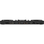 Pioneer DDJ-REV7 black DJ controller featuring performance pads and jog wheels for mixing and scratching.