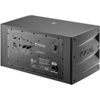 Focal Alpha Twin Evo mid-field and main studio monitors with sleek black finish and detailed speaker cones.