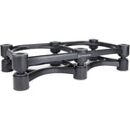 IsoAcoustics ISO-430 studio monitor stands with sleek black design and adjustable height for optimal audio setup.